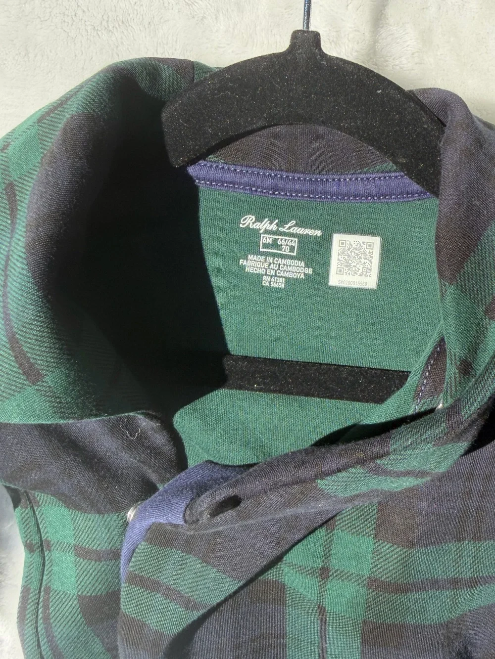 Authentic Ralph Lauren Black & Green Plaid Shawl Coverall Baby Boy One-Piece